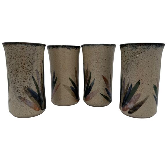 Vintage Pottery Mugs Tallboy Signed "Bev '84" 5.5" tall Set of 4 - Picture 3 of 8